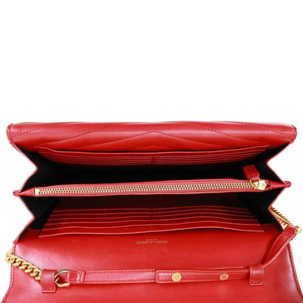 YVES SAINT LAURENT Sulpice Matelasse Leather Wallet On Chain Red