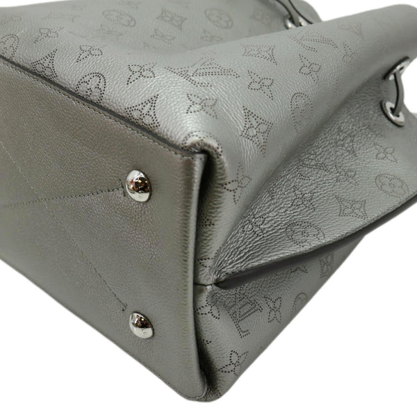 LOUIS VUITTON Muria Mahina Perforated Leather Shoulder Bucket Bag Silver