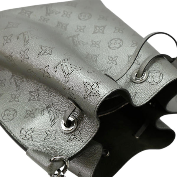 LOUIS VUITTON Muria Mahina Perforated Leather Shoulder Bucket Bag Silver
