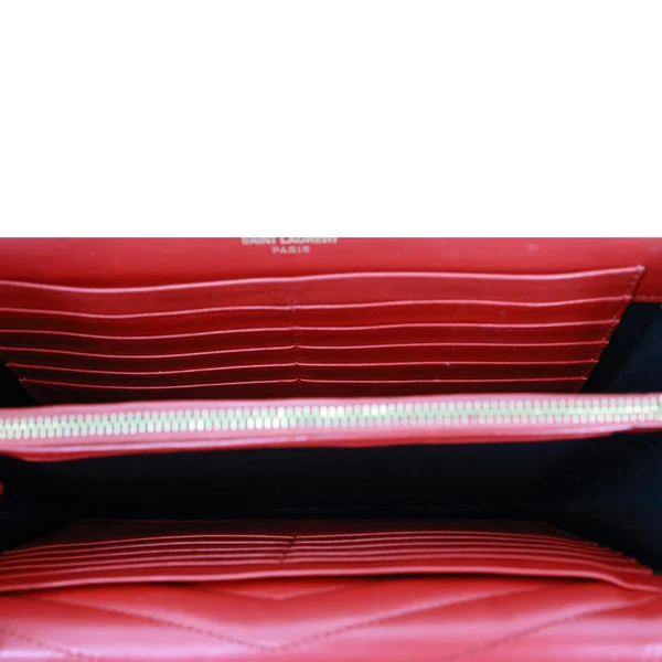 YVES SAINT LAURENT Sulpice Matelasse Leather Wallet On Chain Red
