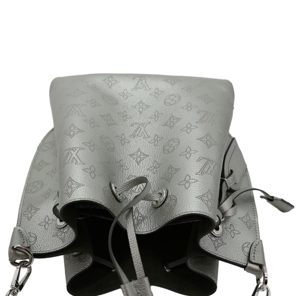 LOUIS VUITTON Muria Mahina Perforated Leather Shoulder Bucket Bag Silver