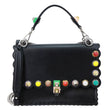 FENDI Kan I Studded Calfskin Scalloped Leather Shoulder Bag Black