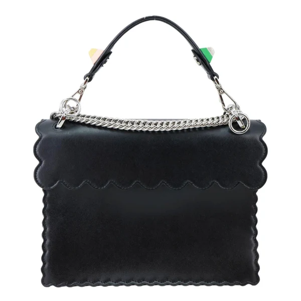 FENDI Kan I Studded Calfskin Scalloped Leather Shoulder Bag Black