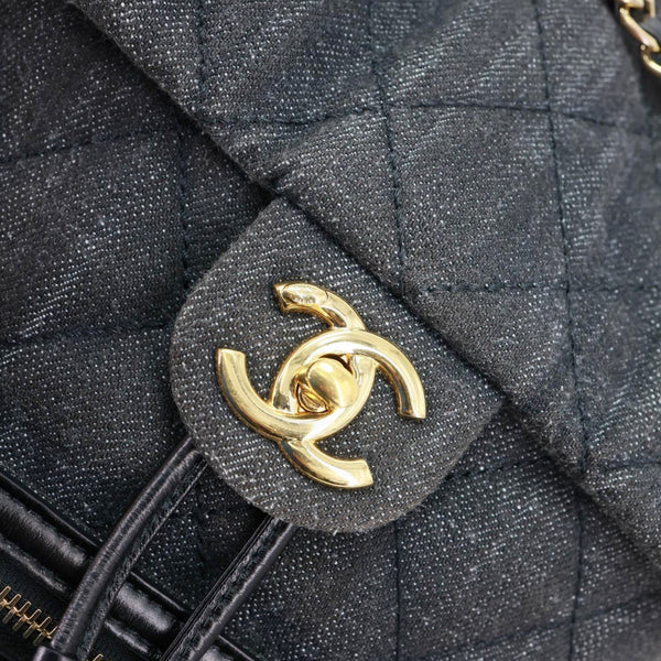 CHANEL CC Quilted Denim Backpack Black