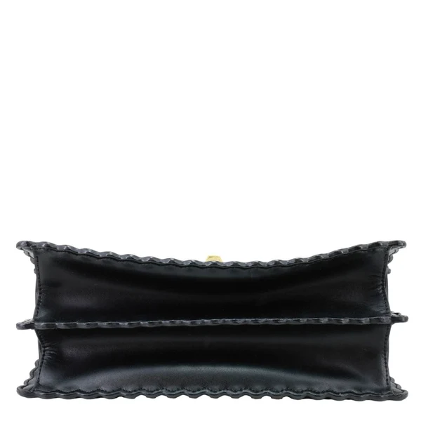 FENDI Kan I Studded Calfskin Scalloped Leather Shoulder Bag Black