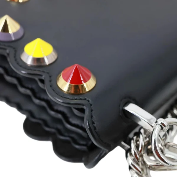 FENDI Kan I Studded Calfskin Scalloped Leather Shoulder Bag Black