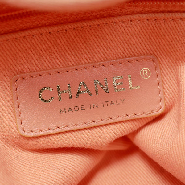 CHANEL Deauville Medium Mixed Fibers Canvas Calfskin Shopping Tote Bag Peach