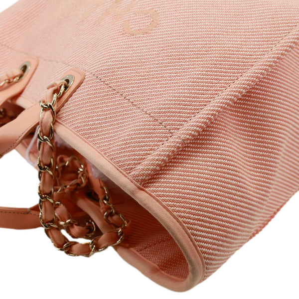 CHANEL Deauville Medium Mixed Fibers Canvas Calfskin Shopping Tote Bag Peach