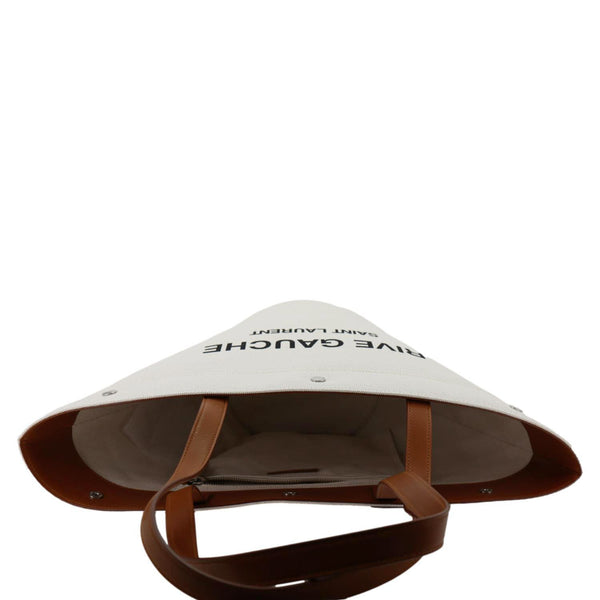 YVES SAINT LAURENT Rive Gauche Linen Canvas Bucket Shoulder Bag Off White