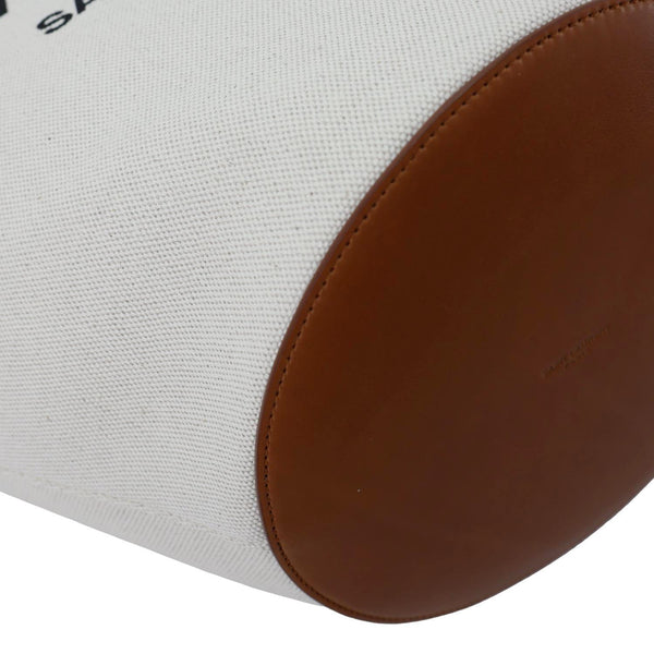 YVES SAINT LAURENT Rive Gauche Linen Canvas Bucket Shoulder Bag Off White