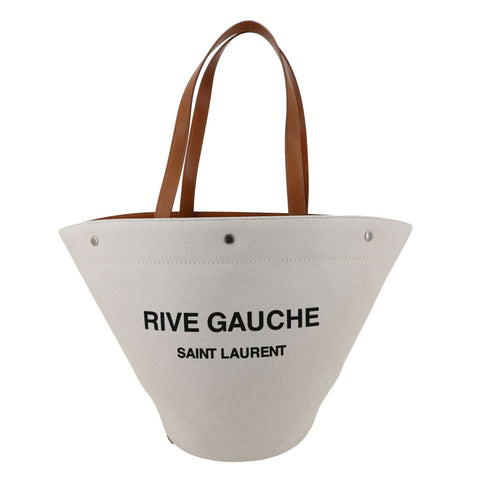 YVES SAINT LAURENT Rive Gauche Linen Canvas Bucket Shoulder Bag Off White