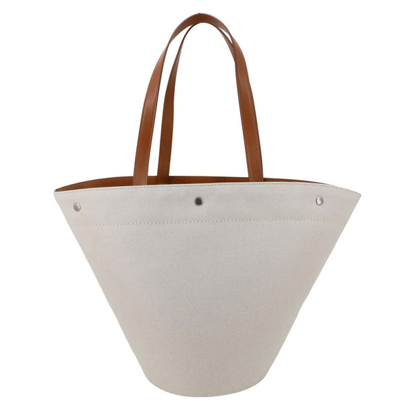 YVES SAINT LAURENT Rive Gauche Linen Canvas Bucket Shoulder Bag Off White