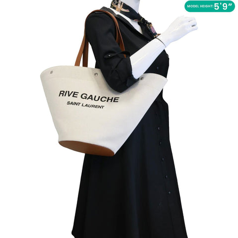 YVES SAINT LAURENT Rive Gauche Linen Canvas Bucket Shoulder Bag Off White