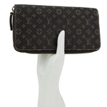 LOUIS VUITTON Monogram Mini Lin Canvas Zippy Wallet Brown
