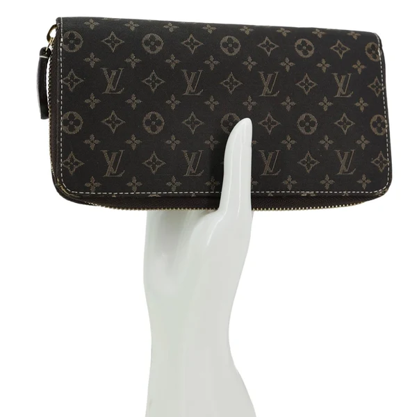 LOUIS VUITTON Monogram Mini Lin Canvas Zippy Wallet Brown