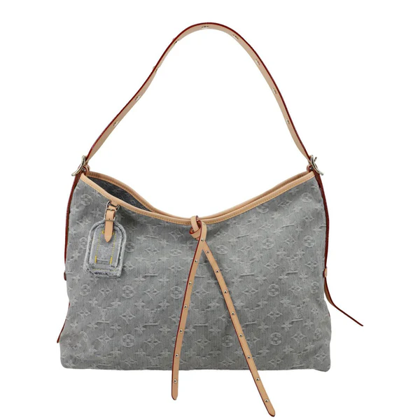 LOUIS VUITTON CarryAll MM Monogram Denim Shoulder Bag Washed Grey