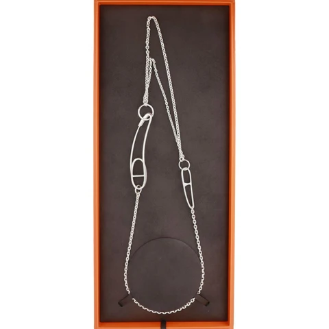 HERMES Chaine DAncre Punk Metal Necklace Silver