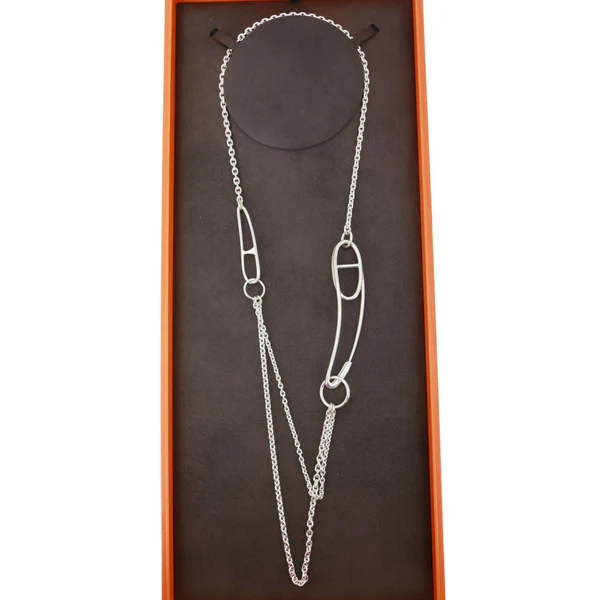 HERMES Chaine D'Ancre Punk Metal Necklace Silver