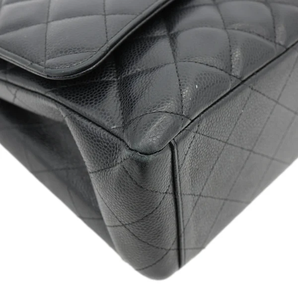 CHANEL Classic Double Flap Maxi Caviar Leather Shoulder Bag Black