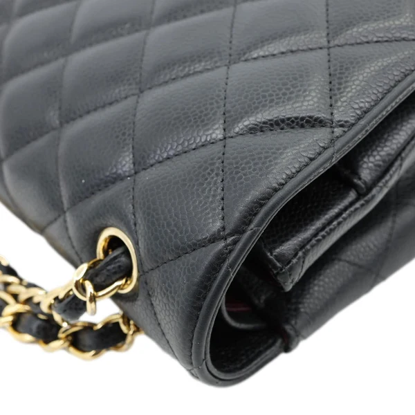 CHANEL Classic Double Flap Maxi Caviar Leather Shoulder Bag Black