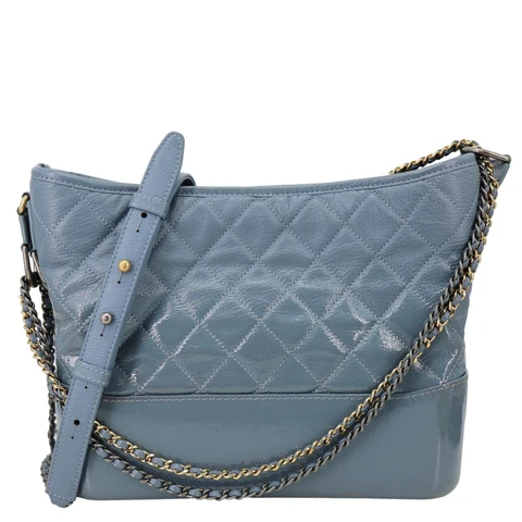 CHANEL Gabrielle Medium Patent Leather Hobo Bag Blue