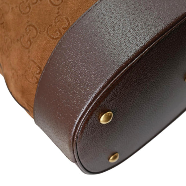 GUCCI Savoy Jumbo GG Suede Textured Leather Tote Bag Brown 760227