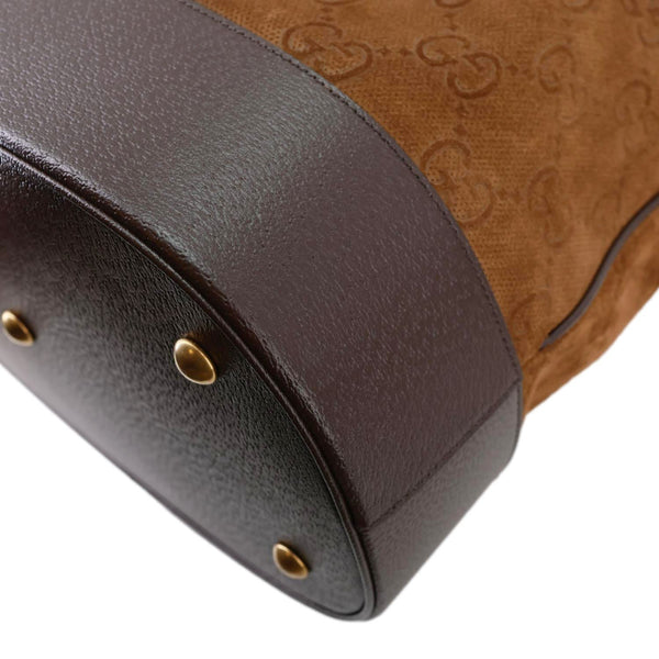 GUCCI Savoy Jumbo GG Suede Textured Leather Tote Bag Brown 760227