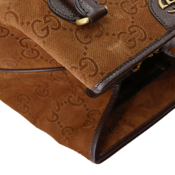 GUCCI Savoy Jumbo GG Suede Textured Leather Tote Bag Brown 760227