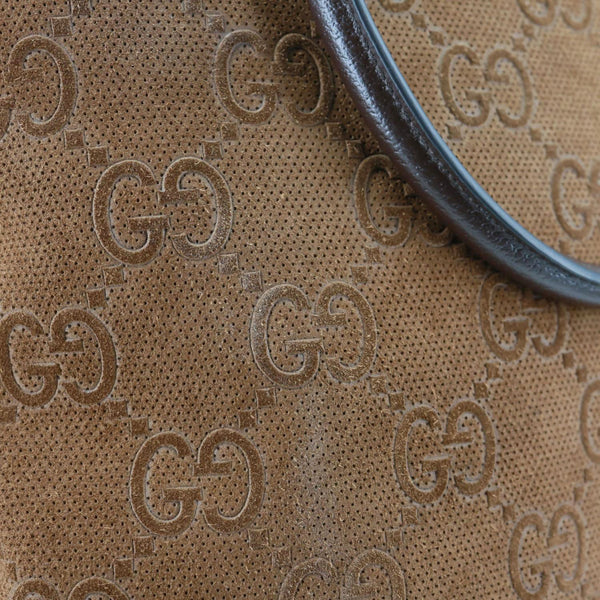GUCCI Savoy Jumbo GG Suede Textured Leather Tote Bag Brown 760227