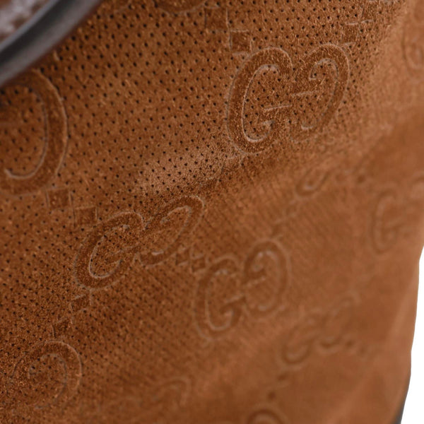 GUCCI Savoy Jumbo GG Suede Textured Leather Tote Bag Brown 760227