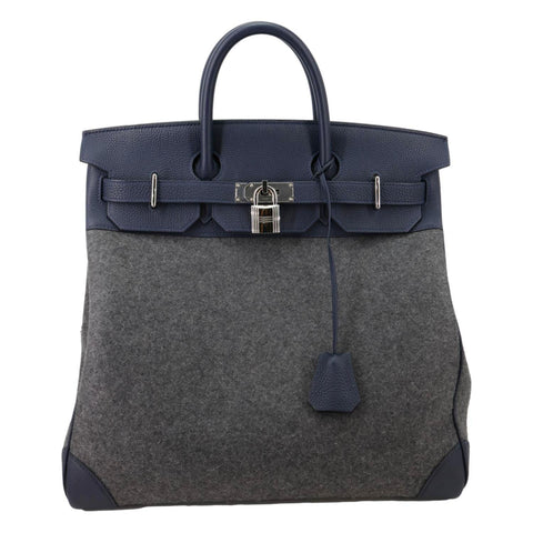 HERMES Birkin HAC 40 Todoo Wool Togo Leather Satchel Bag Blue