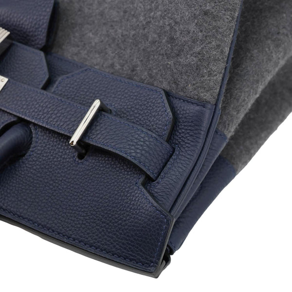 HERMES Birkin HAC 40 Todoo Wool Togo Leather Satchel Bag Blue