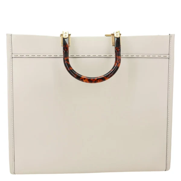 FENDI Sunshine Medium Leather Shopper Tote Bag Cream