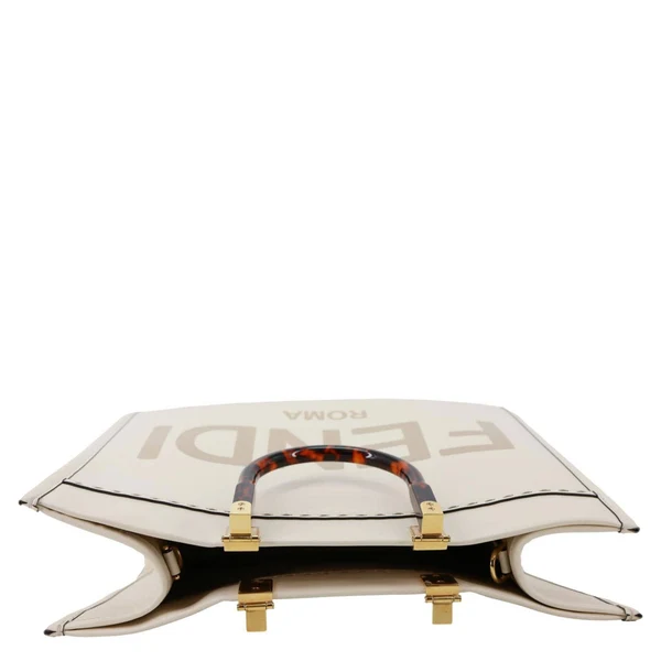FENDI Sunshine Medium Leather Shopper Tote Bag Cream