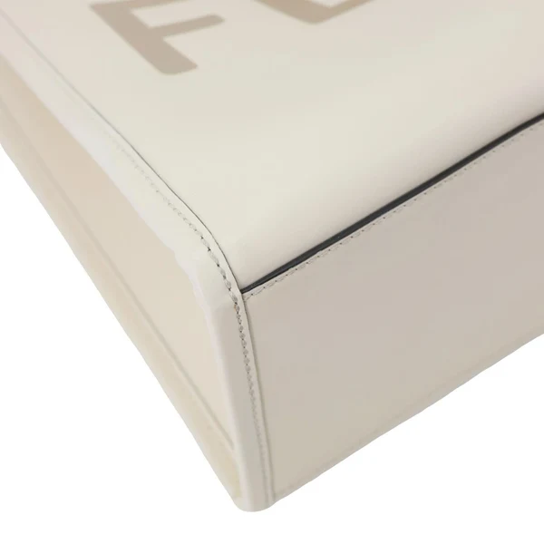 FENDI Sunshine Medium Leather Shopper Tote Bag Cream