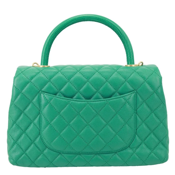 CHANEL Coco Handle Flap Small Quilted Caviar Leather Crossbody Bag Green