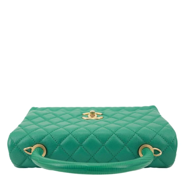 CHANEL Coco Handle Flap Small Quilted Caviar Leather Crossbody Bag Green