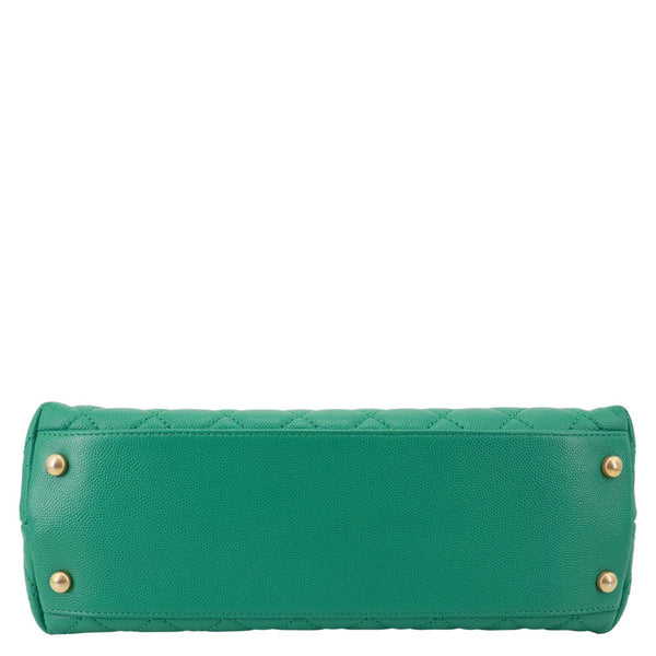 CHANEL Coco Handle Flap Small Quilted Caviar Leather Crossbody Bag Green