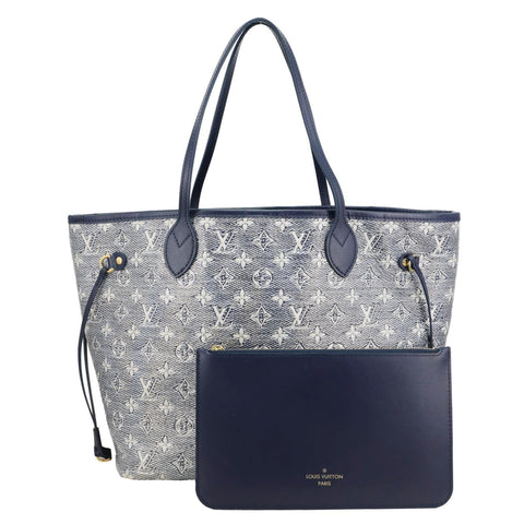 LOUIS VUITTON Neverfull MM Monoglam Jacquard Tote Bag Navy Blue