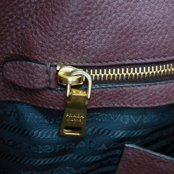 PRADA Vitello Daino Pebbled Calfskin Leather Shopping Tote Bag Burgundy