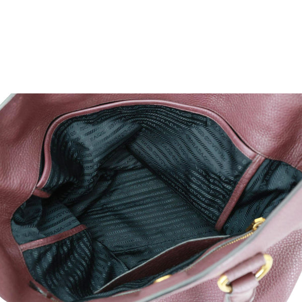 PRADA Vitello Daino Pebbled Calfskin Leather Shopping Tote Bag Burgundy