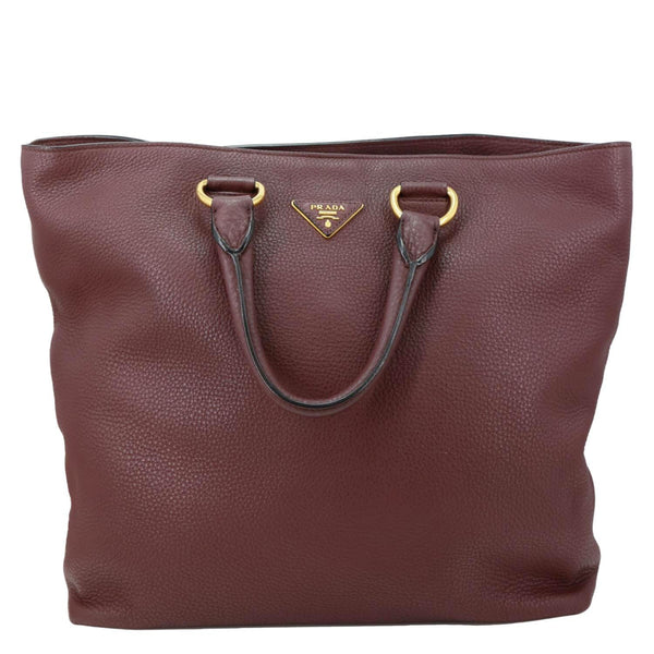 PRADA Vitello Daino Pebbled Calfskin Leather Shopping Tote Bag Burgundy