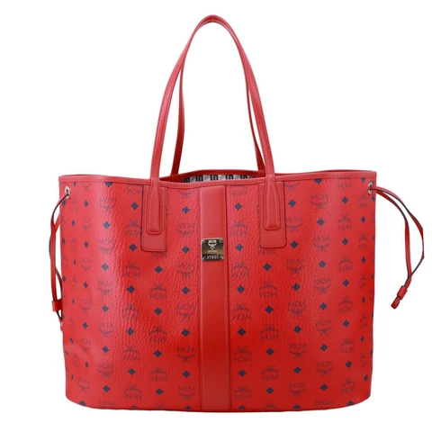 MCM Reversible Liz Large Visetos Canvas Shopper Tote Bag Red