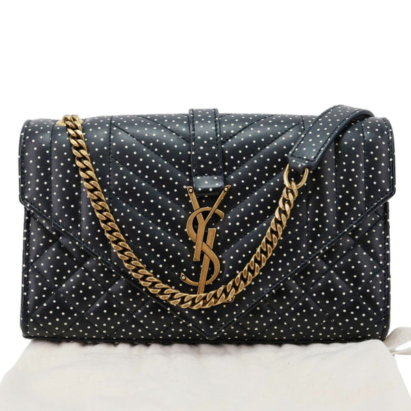 YVES SAINT LAURENT Envelope Polka Dot Chevron Leather Crossbody Bag Black