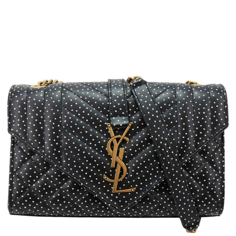 YVES SAINT LAURENT Envelope Polka Dot Chevron Leather Crossbody Bag Black