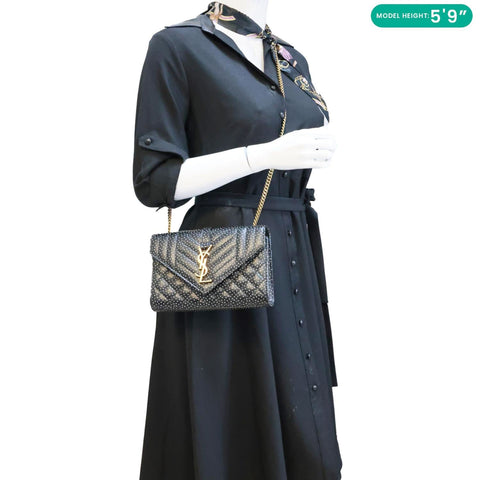 YVES SAINT LAURENT Envelope Polka Dot Chevron Leather Crossbody Bag Black