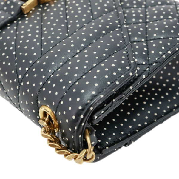 YVES SAINT LAURENT Envelope Polka Dot Chevron Leather Crossbody Bag Black