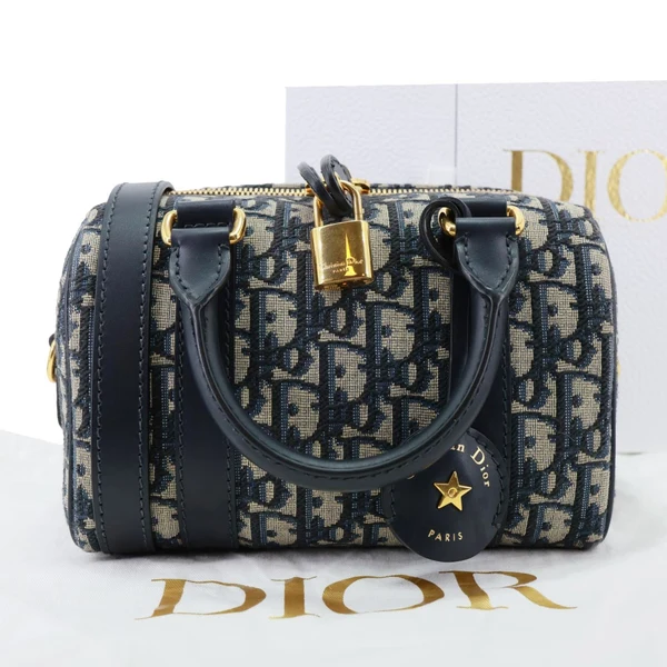 CHRISTIAN DIOR Groove 20 Oblique Jacquard Canvas Crossbody Bag Navy Blue