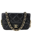 CHANEL Elegant CC Flap Quilted Lambskin Leather Chain Crossbody Bag Black