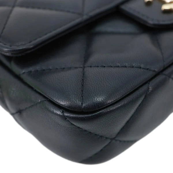 CHANEL Elegant CC Flap Quilted Lambskin Leather Chain Crossbody Bag Black